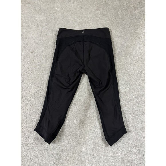 lululemon womens leggings 4 black crop overlay‎ capri side scrunch EUC - Picture 1 of 10